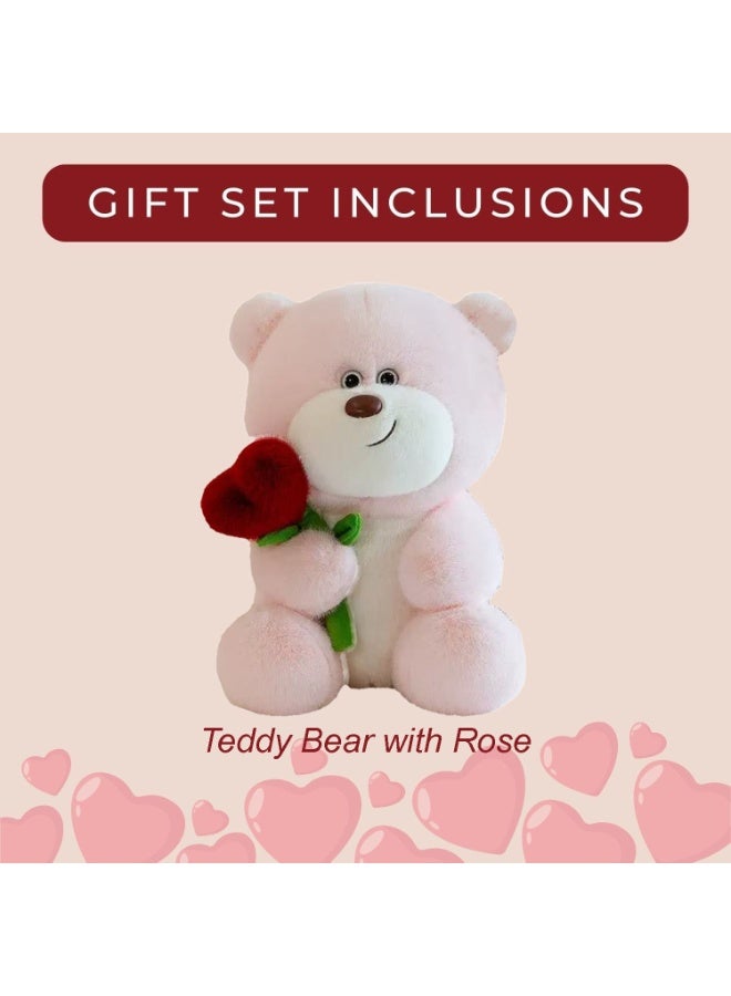 المنزل الذكي دمية دب تيدي من هوم سمارت تحمل وردة على شكل قلب أحمر، طولها 28 سم - لعبة محشوة ناعمة من القطيفة، هدية مثالية لعيد الحب والذكرى السنوية وأعياد الميلاد - Image 3